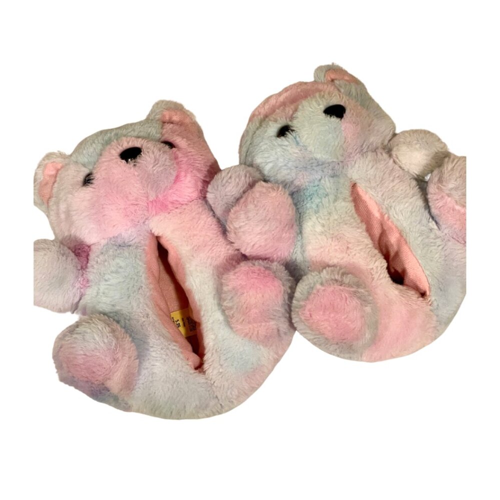 Aeropostale Pink Faux Fur Bear Slip On Indoor Slippers Size 7/8 Cozy Plush
